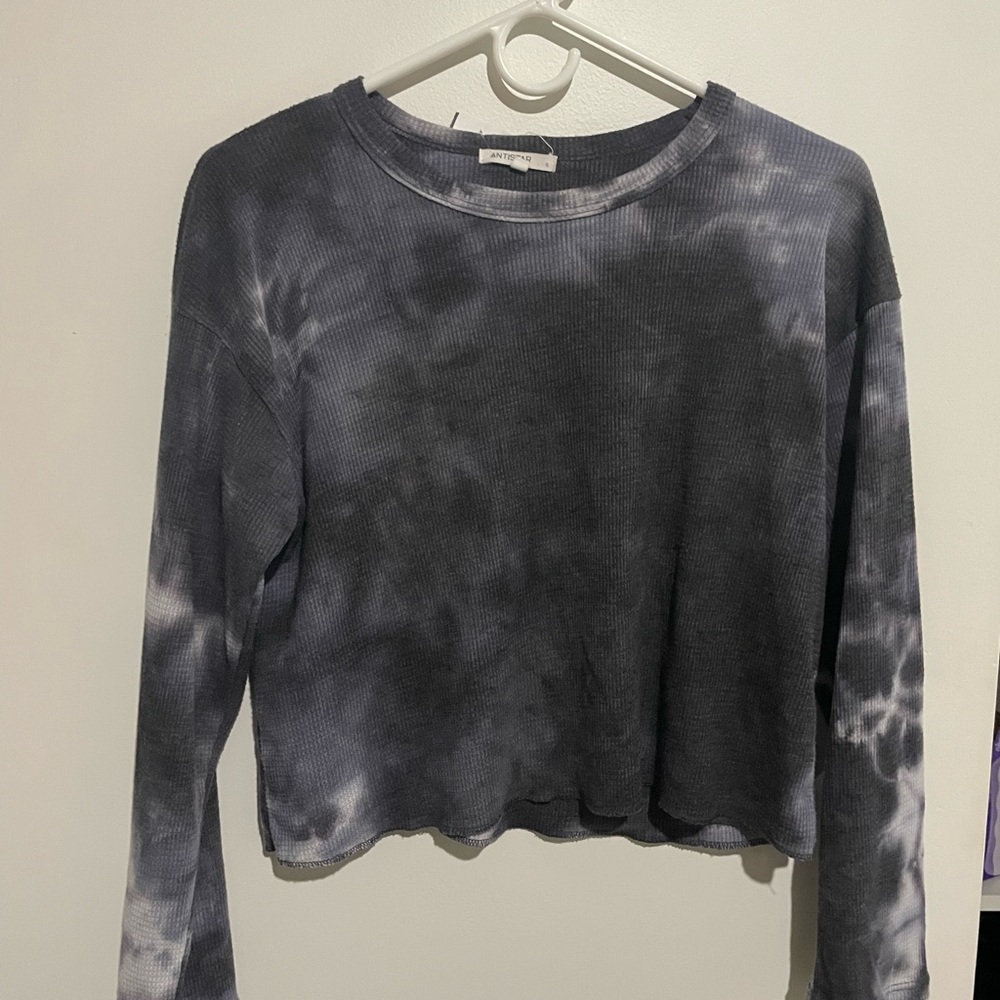 2/$30 - Tie-Dye Ribbed Long Sleeve Top - Blue-gray/White